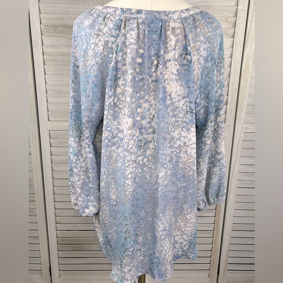 CYNTHIA ROWLEY Blouse 3/4 Sleeves Open V Neckline Blue/Multi-Large - Picture 3 of 3